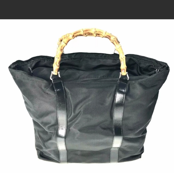 Gucci Bamboo Handled Black Nylon Tote - Picture 1 of 12